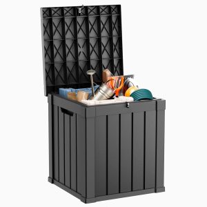 PatioZen Deck Box 50 Gallon Outdoor Storage Box with Lockable for Patio Cushions, Outdoor Toys, Gardening Tools, Sports Equipment, Waterproof Resin, Black