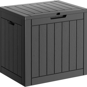 PatioZen 31 Gallon Resin Deck Box, Lockable Package Delivery Box, Waterproof and UV Resistant Outdoor Storage Box for Patio Furniture, Garden Tools and Toys Storage - Black